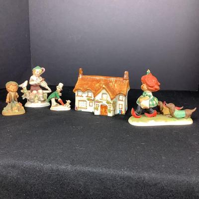 6316 Four Hummel Goelbel Figurines & Tony Raymond Cottage Coin Bank