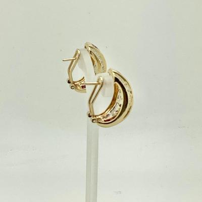 #8251 14K Yellow Gold Ruby and Diamond Hoop Earrings