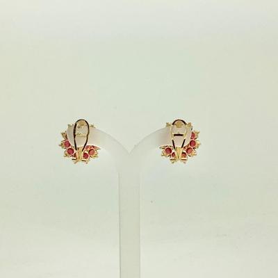 #8252 14K Yellow Gold Ruby Cluster Earrings