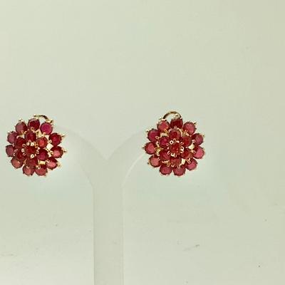 #8252 14K Yellow Gold Ruby Cluster Earrings