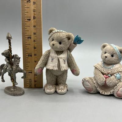 Teddy Bear Lot Cherished Teddies & Pewter Metal Carousel Figurines