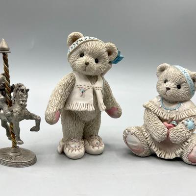Teddy Bear Lot Cherished Teddies & Pewter Metal Carousel Figurines