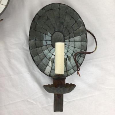 6319 Two Sets of Tin Round Mirrored Electrified Sconces