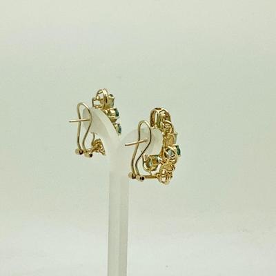 #8254 14K Yellow Gold Blue Topaz and Diamond Cluster Earrings