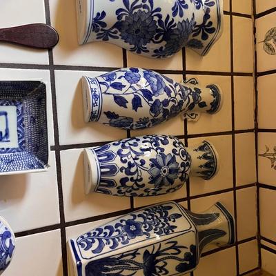 blue and white ceramic decor
