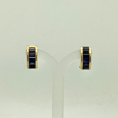 #8255 18K Yellow Gold Sapphire Hoop Earrings