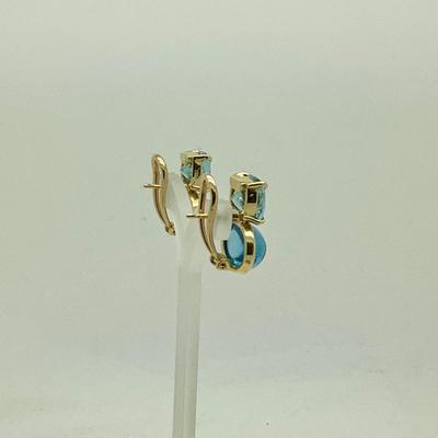 #8256 18K Yellow Gold Double Blue Topaz Earrings