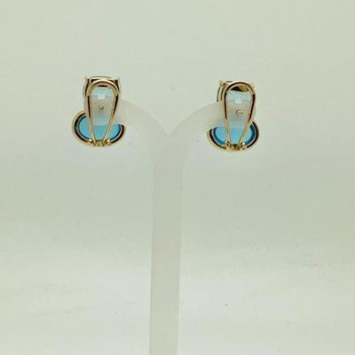 #8256 18K Yellow Gold Double Blue Topaz Earrings
