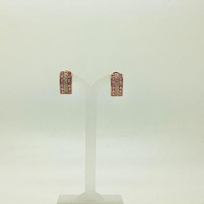 #8258 18K Yellow Gold Pink Sapphire and Diamond Earrings