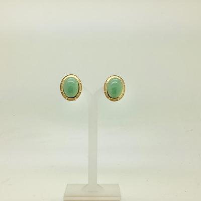#8260 14K Yellow Gold Large Oval Jade Earrings