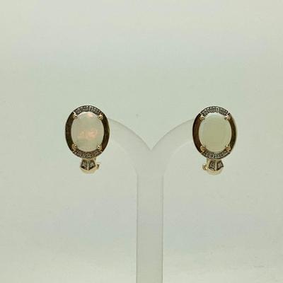 #8263 14K Yellow Gold Opal and Diamond Earrings