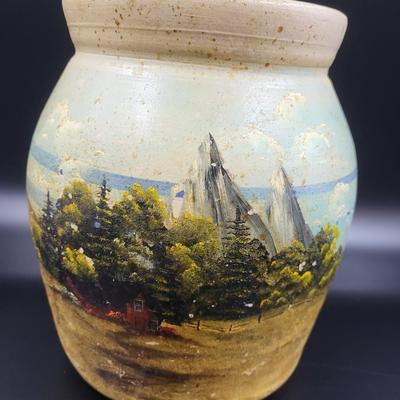 AMAZING HANDPAINTED SCENERY POTTERY CANNISTER