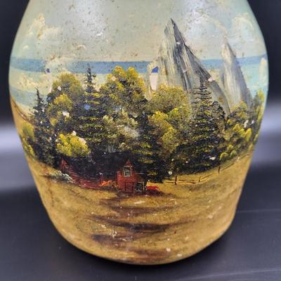 AMAZING HANDPAINTED SCENERY POTTERY CANNISTER
