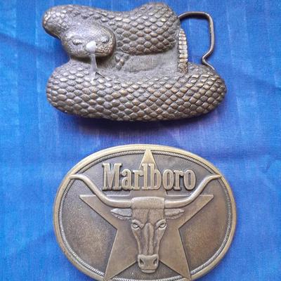 LOT 28 MARLBORO BRASS BUCKLE AND RATTLE SNAKE BUCKLE