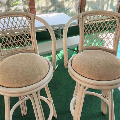 Lot #137  Pair of Vintage Rattan Bar Stools