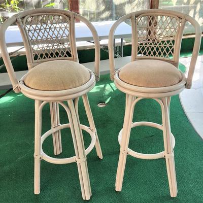 Lot #137  Pair of Vintage Rattan Bar Stools