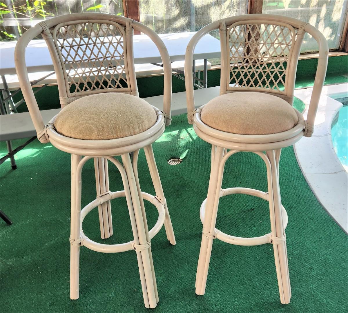Lot 137 Pair of Vintage Rattan Bar Stools