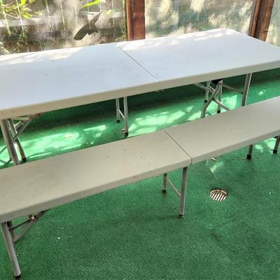 Lot #139  Outdoor Folding Table with 2 folding benches - Crawfish Boil!!!!!
