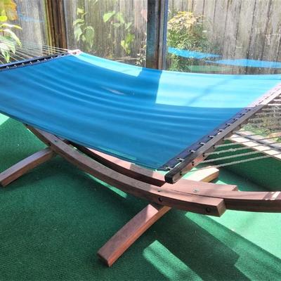 Lot #142  Large Suspension Hammock - Wooden Frame