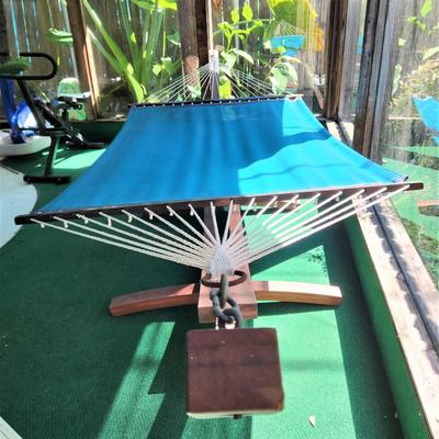 Lot #142  Large Suspension Hammock - Wooden Frame
