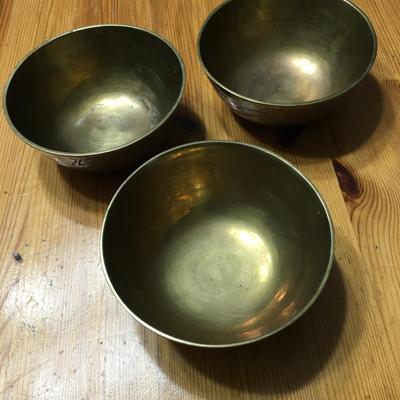 3 pc Vintage brass Chinese etched bowls