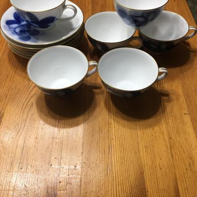 Vintage Blue and White China Porcelain Cups & Saucers Okura