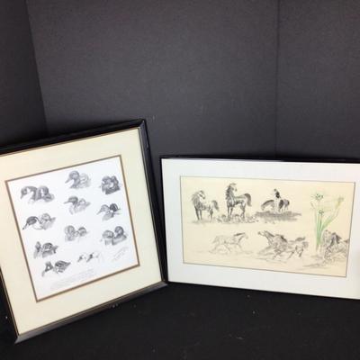 6320 Jack Schroeder 1980 Waterfowl Sketch with Horse Watercolor