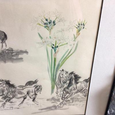 6320 Jack Schroeder 1980 Waterfowl Sketch with Horse Watercolor