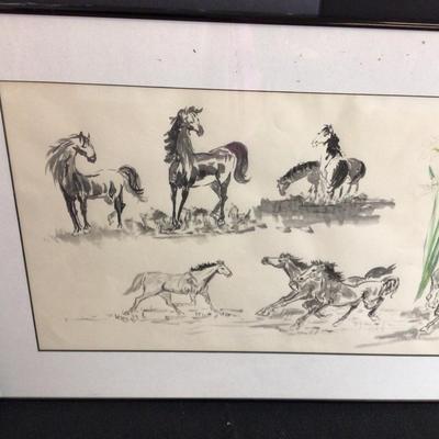 6320 Jack Schroeder 1980 Waterfowl Sketch with Horse Watercolor