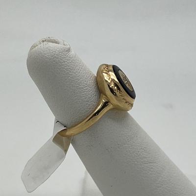 6343 14k Yellow Gold Diamond Black Onyx Ladies Ring
