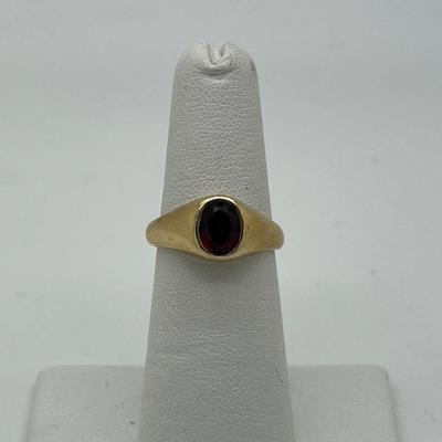 6344 14k Yellow Gold Red Stone Bezel Set Ring