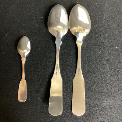 6332 Pair of Large Spoons Early Coin Silver J.Draper/Small R.W. Wilson Spoon Coin Silver
