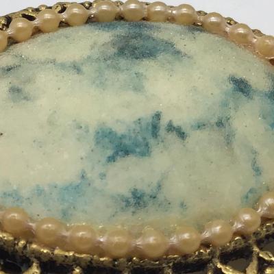 Vintage Sugared Ceramic  Gold Faux Pearl Brooch Pin