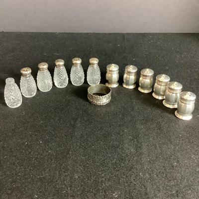 6333 Small Sterling S+P Shakers/Glass S+P Shakers with Sterling Lids/Sterling Napkin Ring
