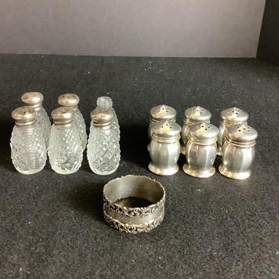 6333 Small Sterling S+P Shakers/Glass S+P Shakers with Sterling Lids/Sterling Napkin Ring