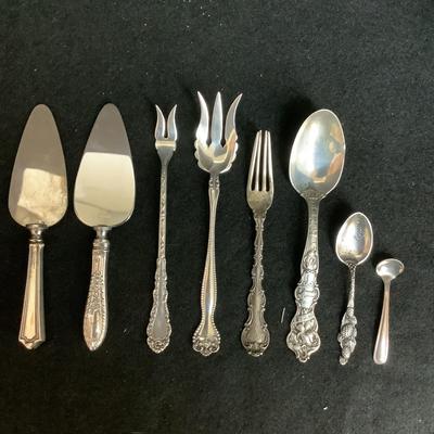 6335 Assorted Sterling Flatware Cocktail Fork/2 Sterling Handled Cheese Servers/Oyster Fork/Spoons & Fork
