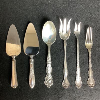 6335 Assorted Sterling Flatware Cocktail Fork/2 Sterling Handled Cheese Servers/Oyster Fork/Spoons & Fork