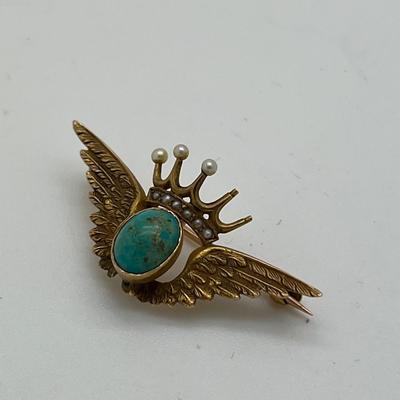 6366 14k Yellow Gold Single Earring, Crown Pin, Bird Foot Stick Pin