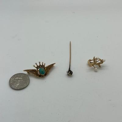 6366 14k Yellow Gold Single Earring, Crown Pin, Bird Foot Stick Pin