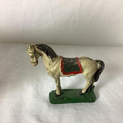 Lot 6352 Vintage Ceramic Figure of a Parrot. Pair of Hand Carved Wooden Elephants, Wooden Carved Horse