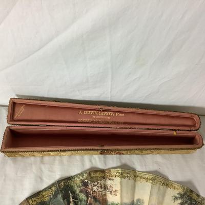 Lot 6353. Antique J. Duvelleroy, Paris, Hand Painted, Mother of Pearl Hand Fan