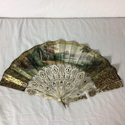 Lot 6353. Antique J. Duvelleroy, Paris, Hand Painted, Mother of Pearl Hand Fan