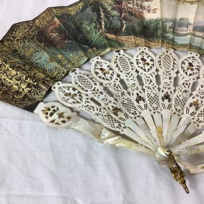 Lot 6353. Antique J. Duvelleroy, Paris, Hand Painted, Mother of Pearl Hand Fan