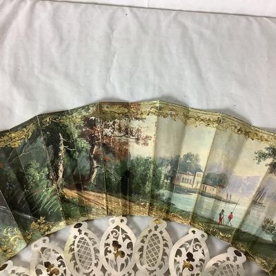 Lot 6353. Antique J. Duvelleroy, Paris, Hand Painted, Mother of Pearl Hand Fan