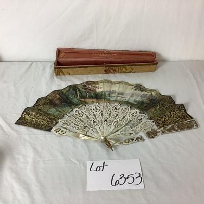 Lot 6353. Antique J. Duvelleroy, Paris, Hand Painted, Mother of Pearl Hand Fan