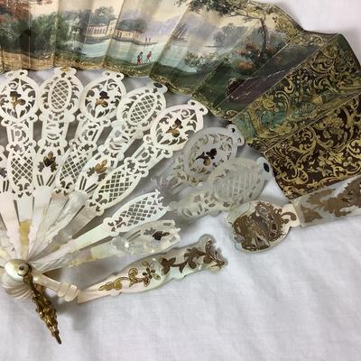Lot 6353. Antique J. Duvelleroy, Paris, Hand Painted, Mother of Pearl Hand Fan