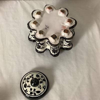 Lot 6358. Italian, Hand Painted Ceramic Ink Well, Italian Hand Painted Creamers, Hand Painted Owl