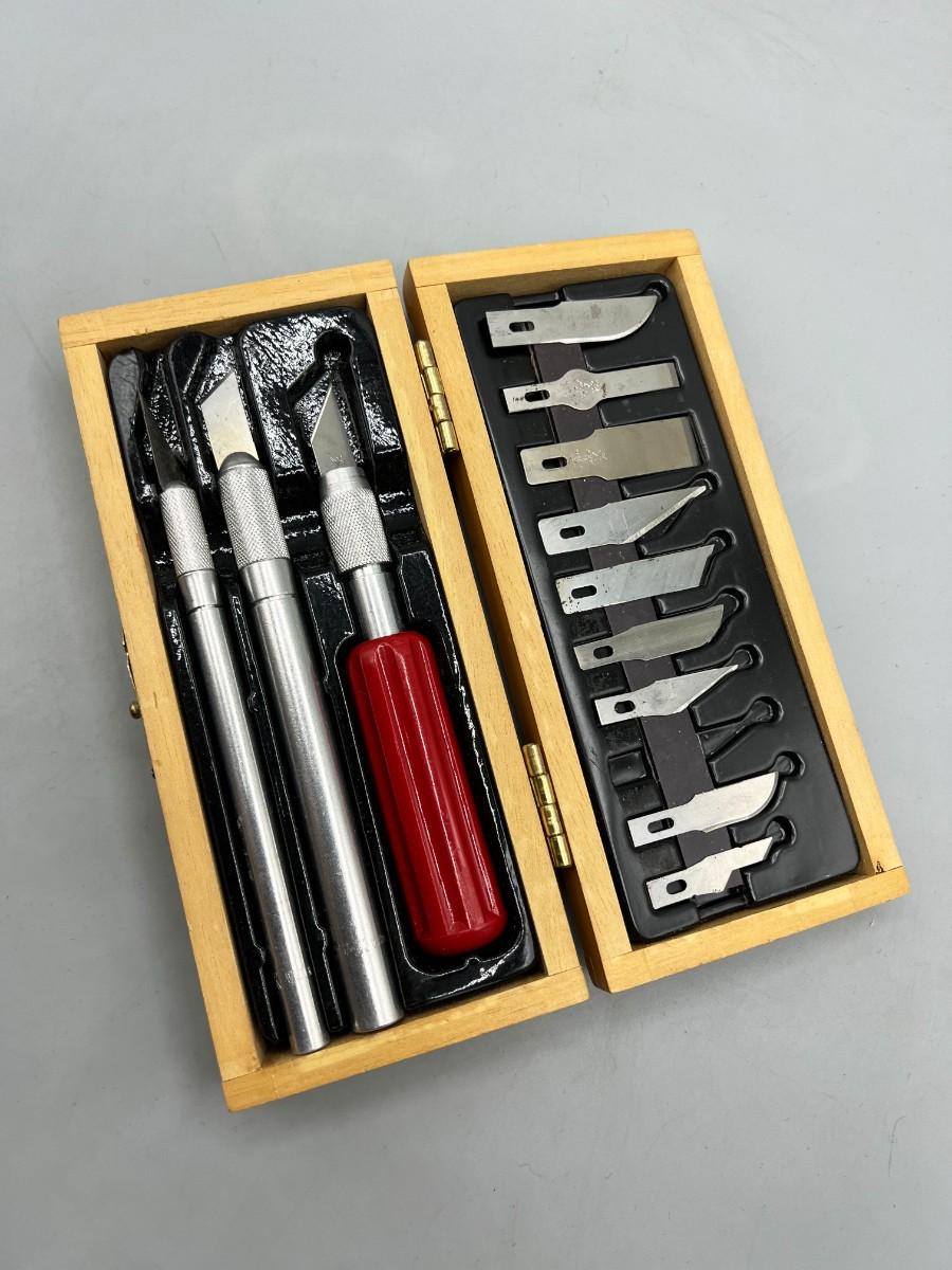Xacto knife and blade set wooden box vintage