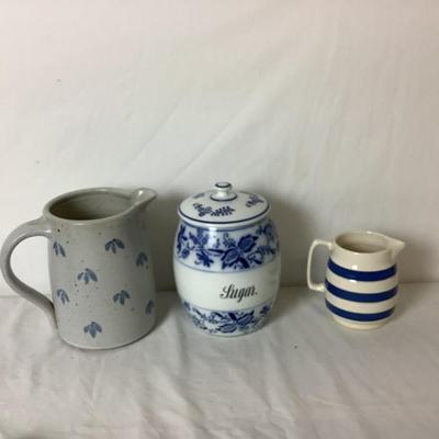 Lot. 6360 Staffordshire Creamer,  Crock Pitcher,  Ceramic Sugar Jar