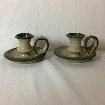 Lot 6361  Pair of Stoneware Finger Candle Holder, Small Stone Bud Vase, Decorative Salt-glazed Cup